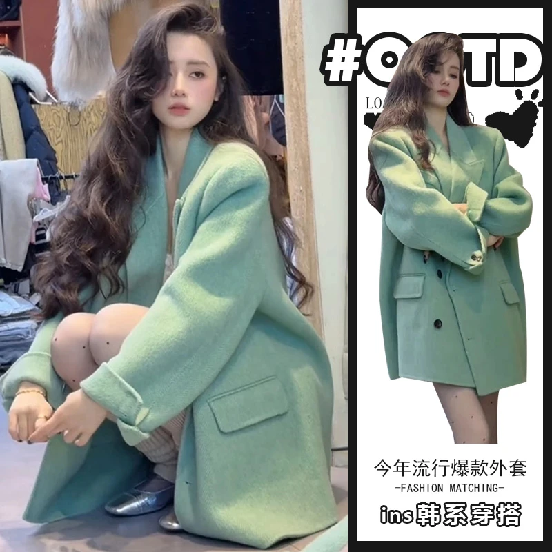 欧货气质宽松小个子气质长袖毛呢外套秋冬新款高级感别致西装上衣