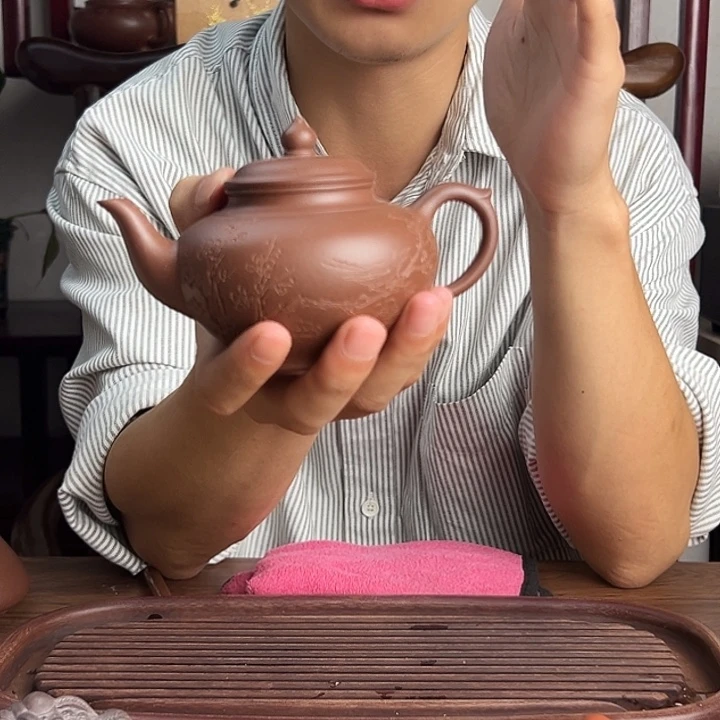 茶壶紫砂原矿紫泥刻绘笑樱紫砂壶