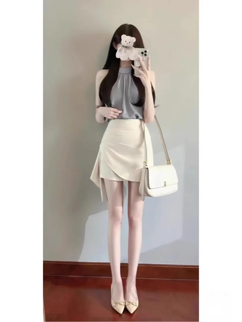 夏季盐系穿搭轻熟御姐气质女神名媛高级感纯欲风上衣短裙两件套装