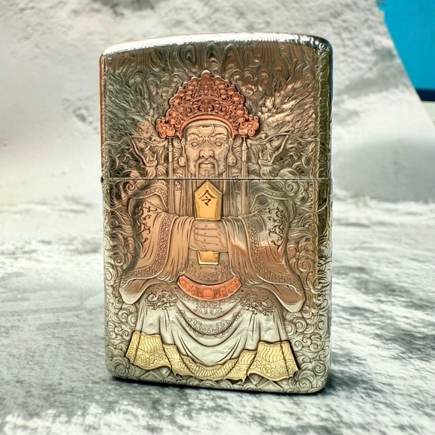 ZIPPO打火机龙五爷纯白铜套壳3D浮雕拼紫铜黄铜DYJ1