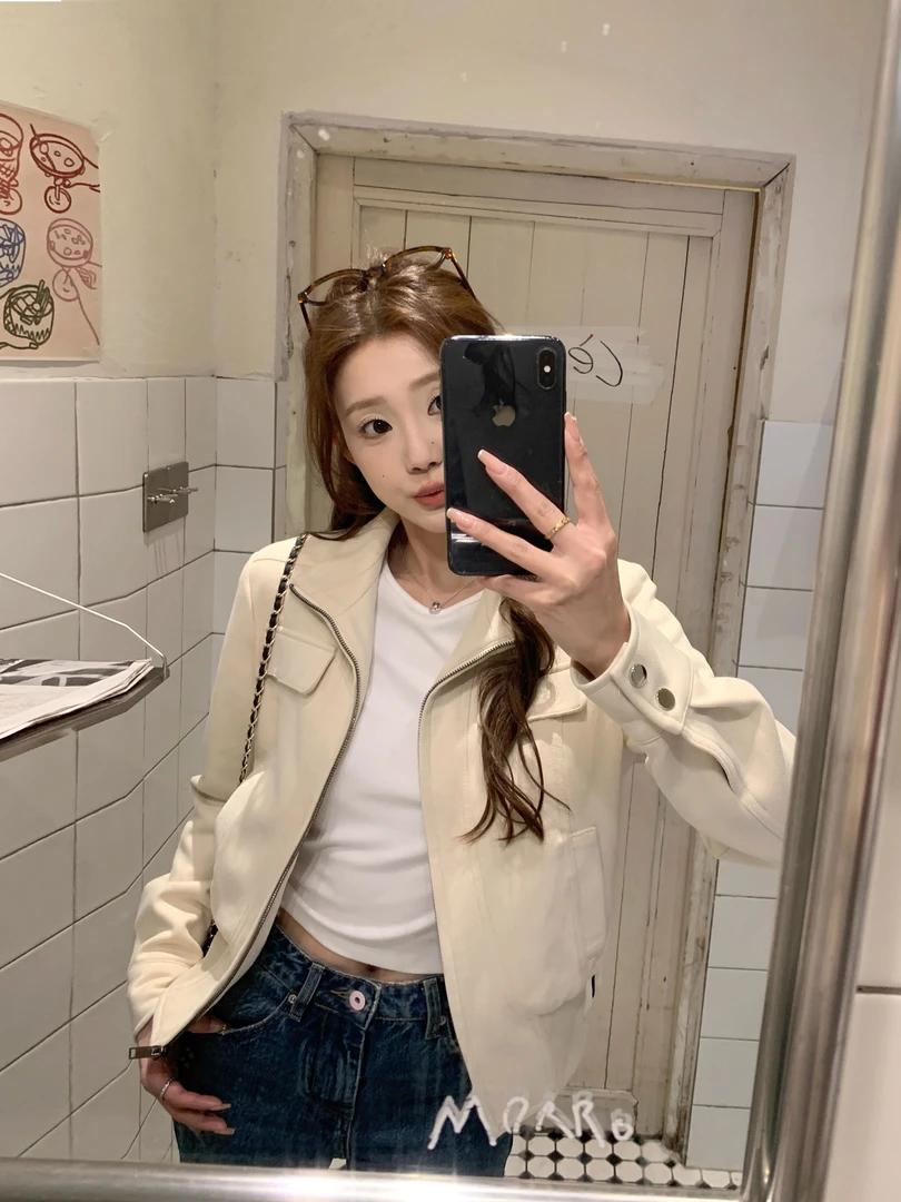 韩版复古时尚休闲麂皮绒短外套女2025年春季新款百搭显瘦夹克上衣