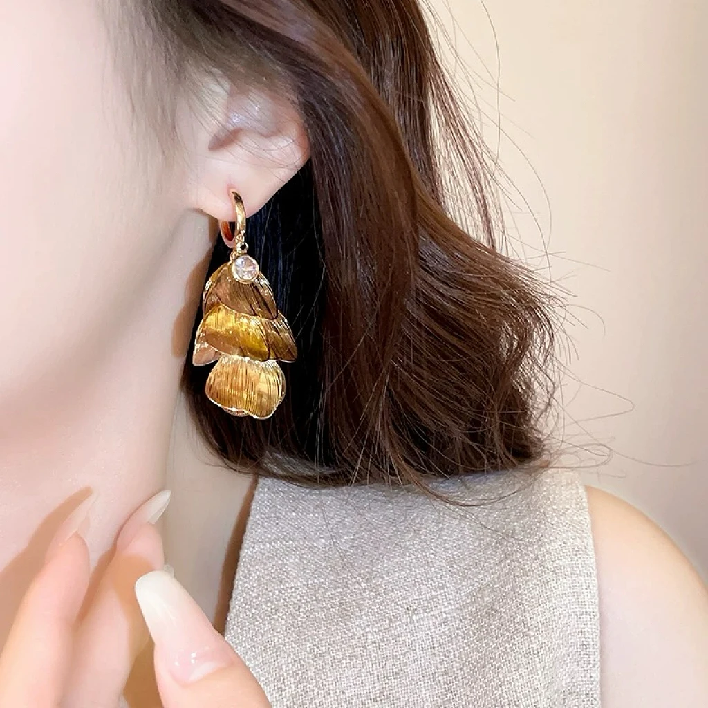 铜合金耳饰 耳环女金色甜美风百搭复古手工优雅日韩个性轻奢素款