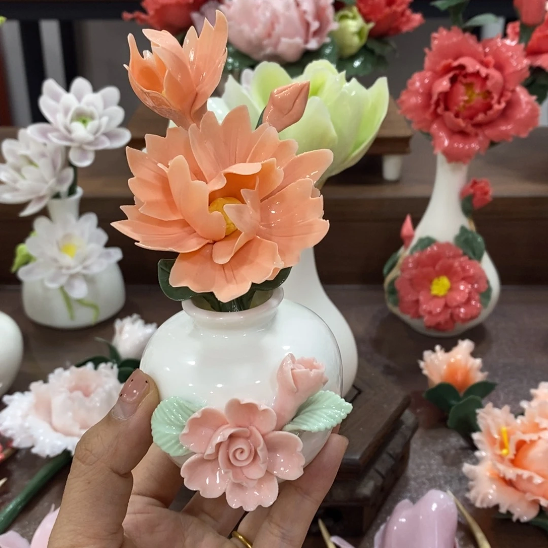 摆件陶瓷手工花摆件