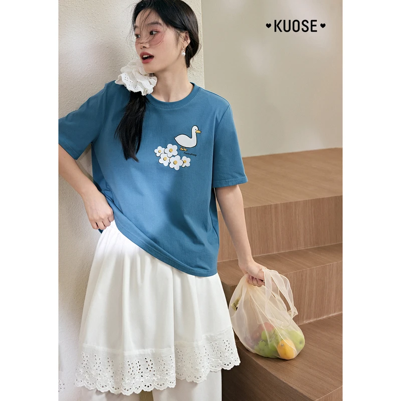 阔色圆领印花t恤小上衣短袖2025夏季新款女装小众半袖KSD2506021