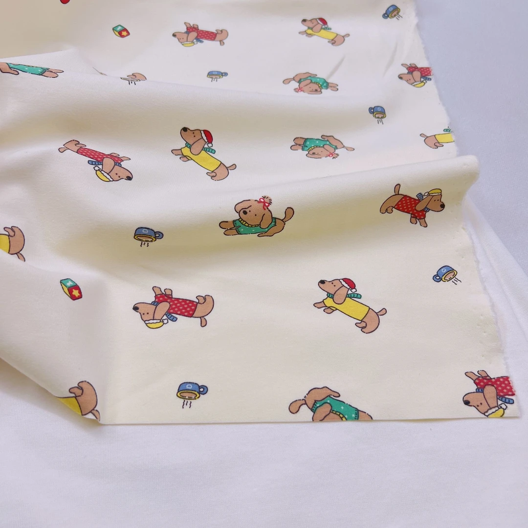 790纯棉秋冬季打底卡通腊肠狗秋衣秋裤弹力针织面料一米【幅宽1.7】