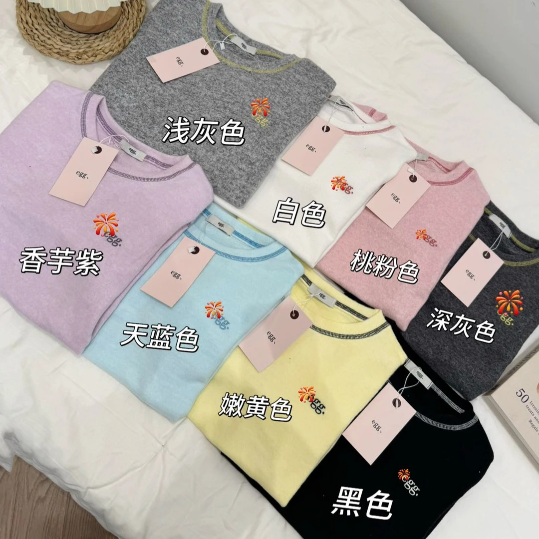【韩系软糯8色打底】新款71210T恤鸡蛋拼麻丝打底衫上衣运动