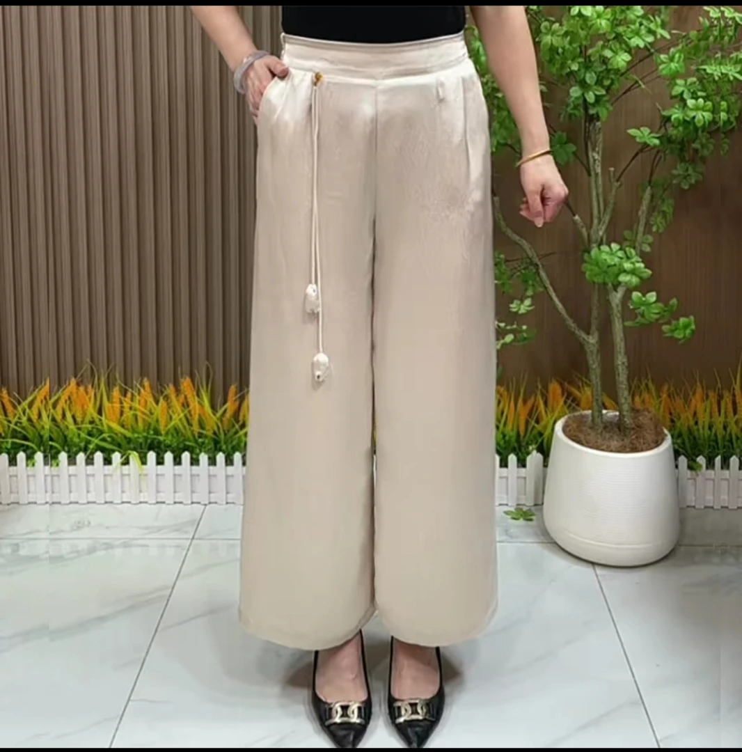 (夏季流苏)895锦缎松紧腰直筒裤
