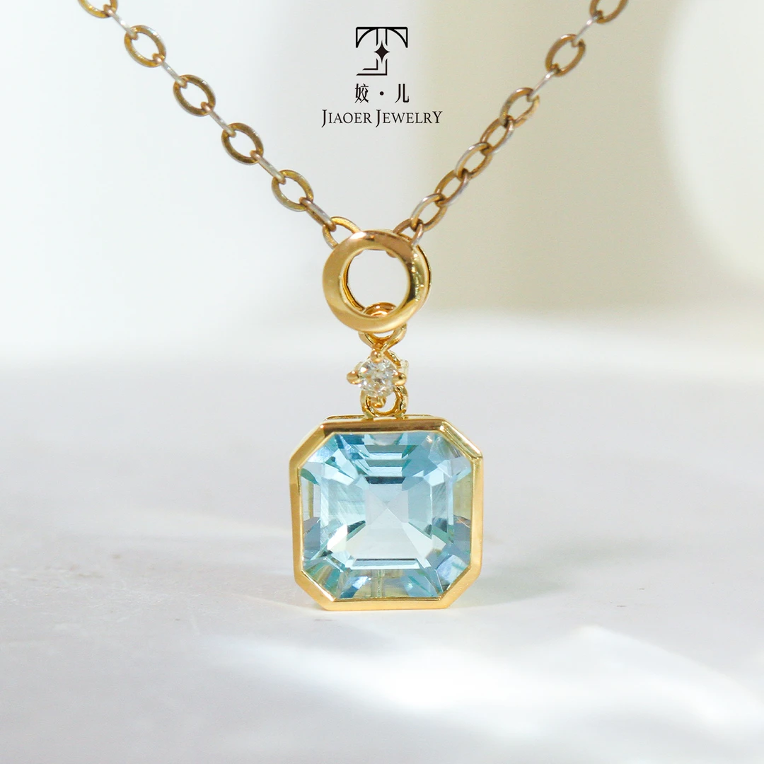 【姣儿珠宝】18K金圣玛丽亚色海蓝宝阿斯切耳扣/单吊坠/耳坠可拆卸