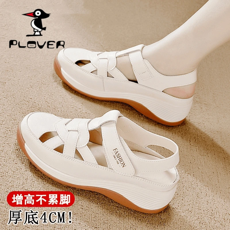 PLOVER罗马凉鞋2025夏季新款包头镂空魔术贴凉鞋中老年休闲健步鞋