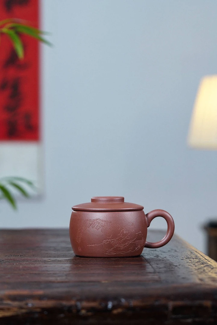 宜兴原矿太极巨轮紫砂盖杯老清水泥全手工制作