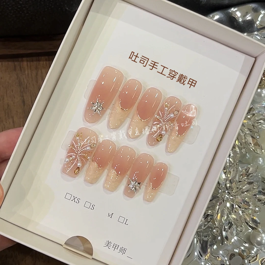 烟花~纯手工小清新螺纹款穿戴甲十片装