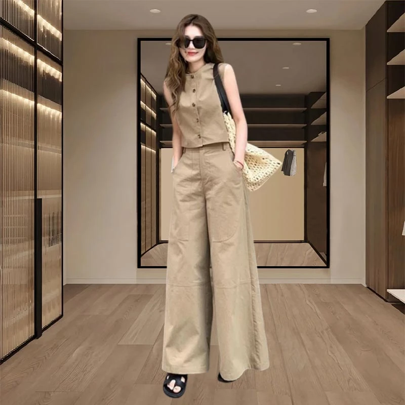 高级感上衣时尚套装裤子两件套设计感纯色2025年夏季新款女装马甲