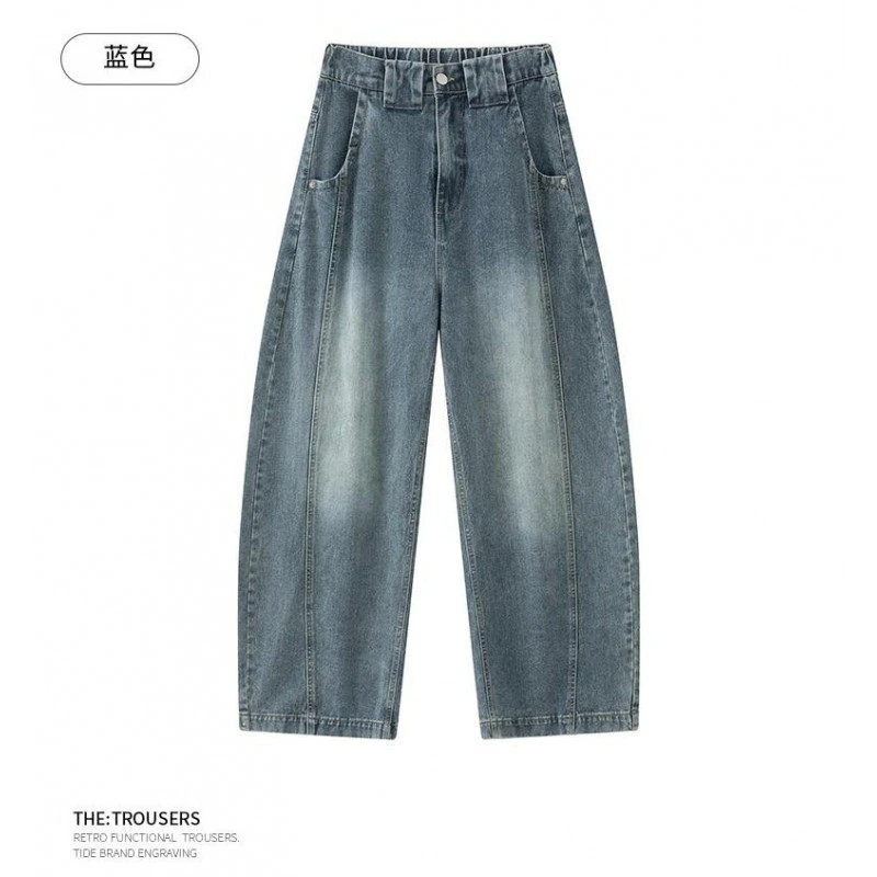 潮流美式休闲秋冬新款纯色水洗解构宽松直筒百搭显瘦弯刀牛仔裤
