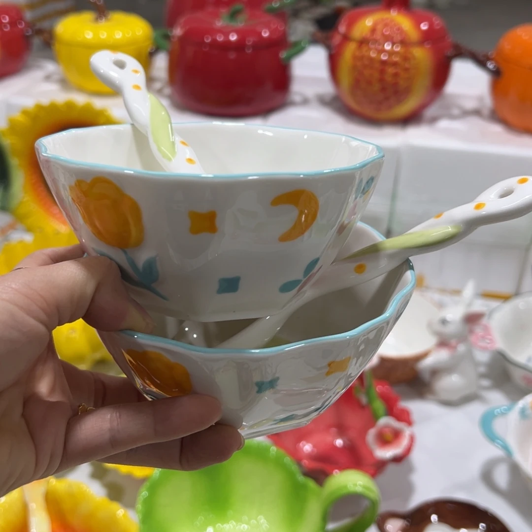 摆件陶高温陶瓷釉下彩四件套