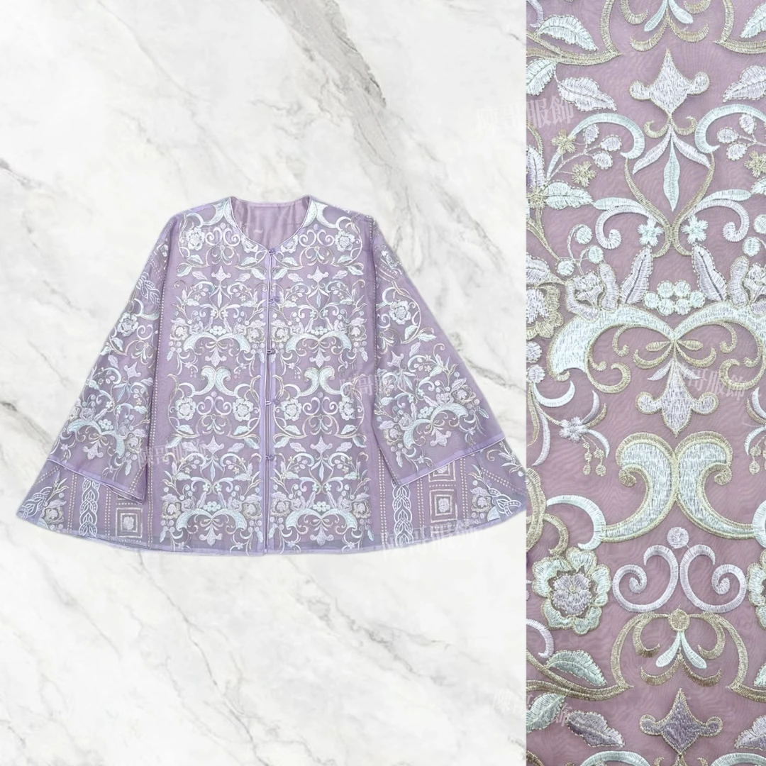 新中式古装花纹上衣夏季直襟刺绣双面常规中国风圆领长袖35106