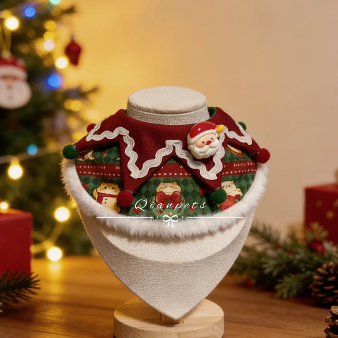 手工宠物口水巾猫咪狗狗围兜小型犬布偶比熊西高地圣诞新年围脖