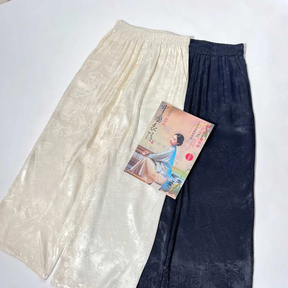 992 重磅雕花全松紧腰新中式国风直筒阔腿裤