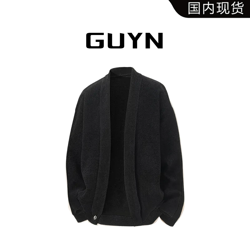 【品牌现货】GUYN日系简约黑色开衫针织衫男款秋季休闲百搭情侣毛衣