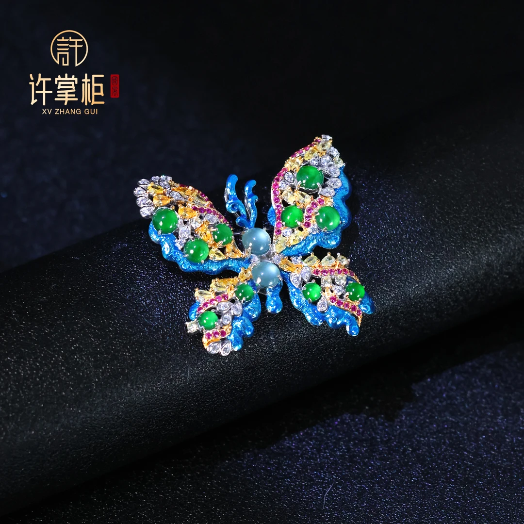 许掌柜｜S925银翡翠胸针吊坠两用天然缅甸翡翠A货蝴蝶精致精美X