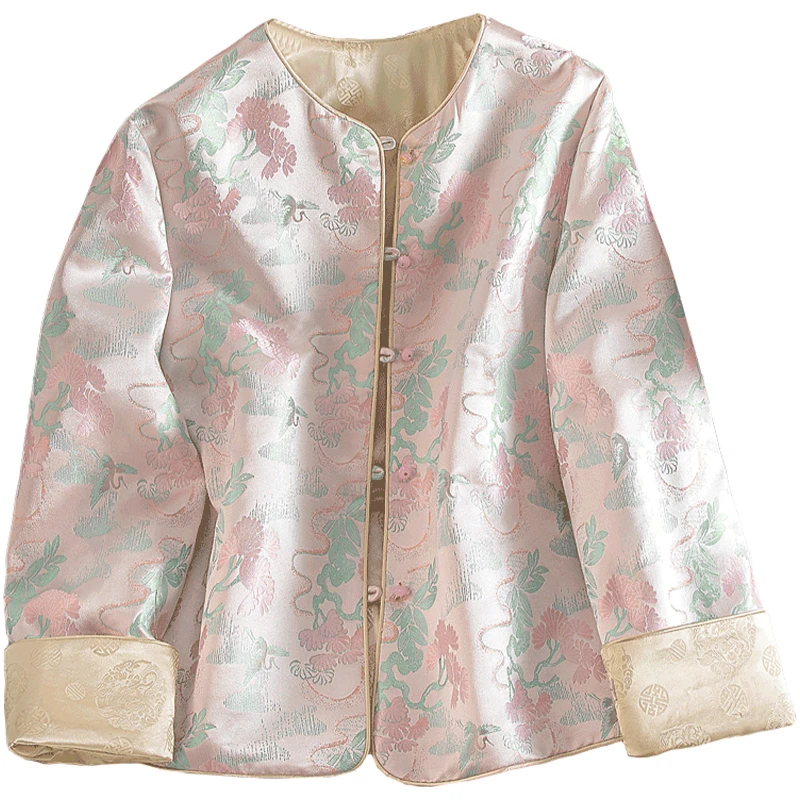 2025秋装新款女装国风圆领提花复古新中式宽松短外套S43B7080A