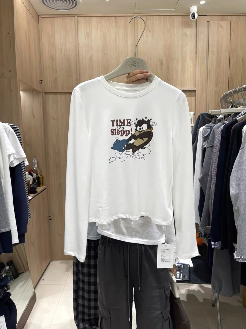 【花花定制】卡通休闲长袖t恤印花显瘦女德绒宽松T恤常规抗皱套头