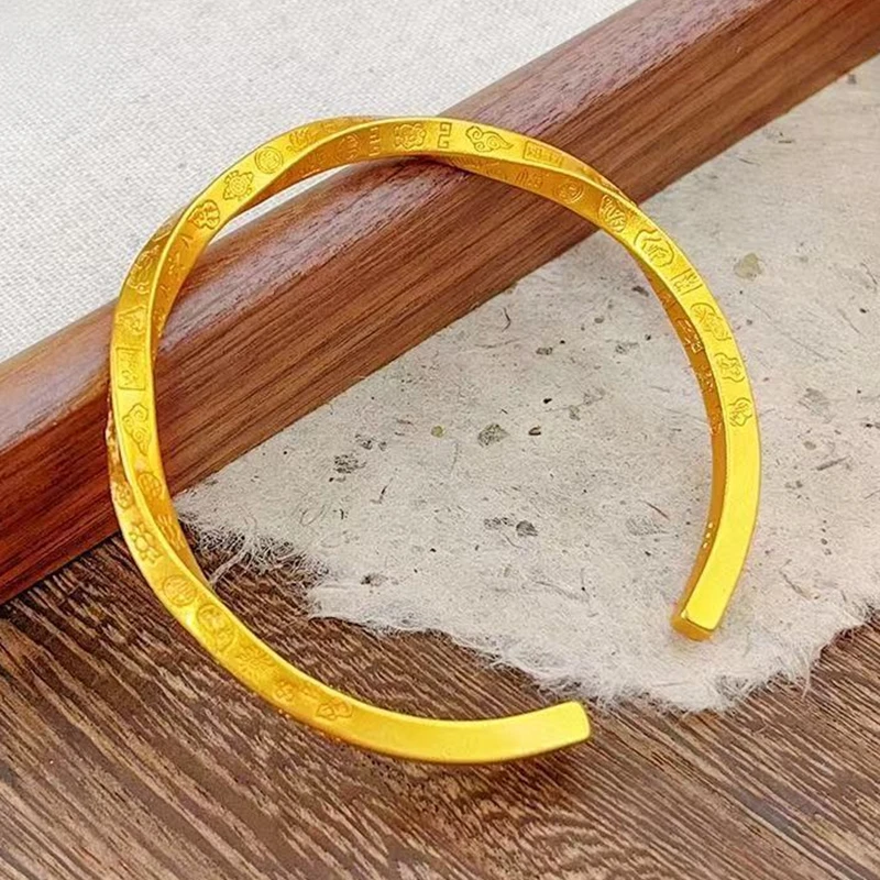 铜合金手镯 国风古法錾刻扭花吉言手镯 哑光镯子复古送女友礼物
