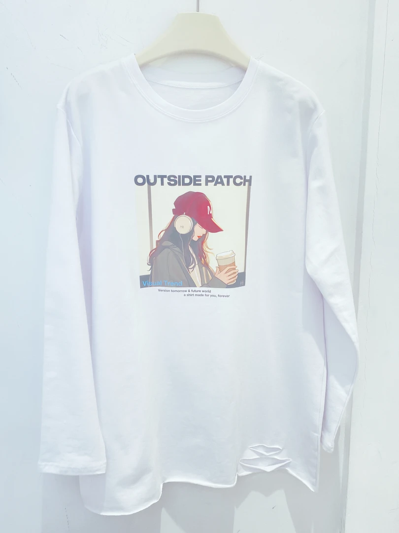 时尚百搭休闲加绒白T（抓毛薄绒）