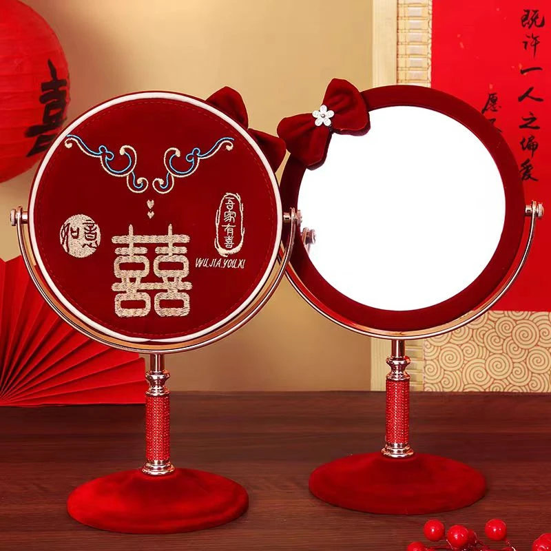 20*结婚陪嫁娘家化妆镜子一对流苏红色新娘出嫁喜镜女方备婚婚庆