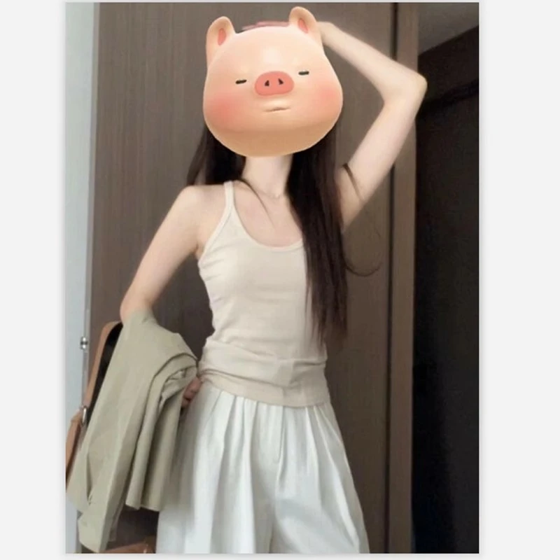 杏色法式小吊带背心女夏外穿遮副乳修身显瘦纯欲辣妹无袖内搭上衣