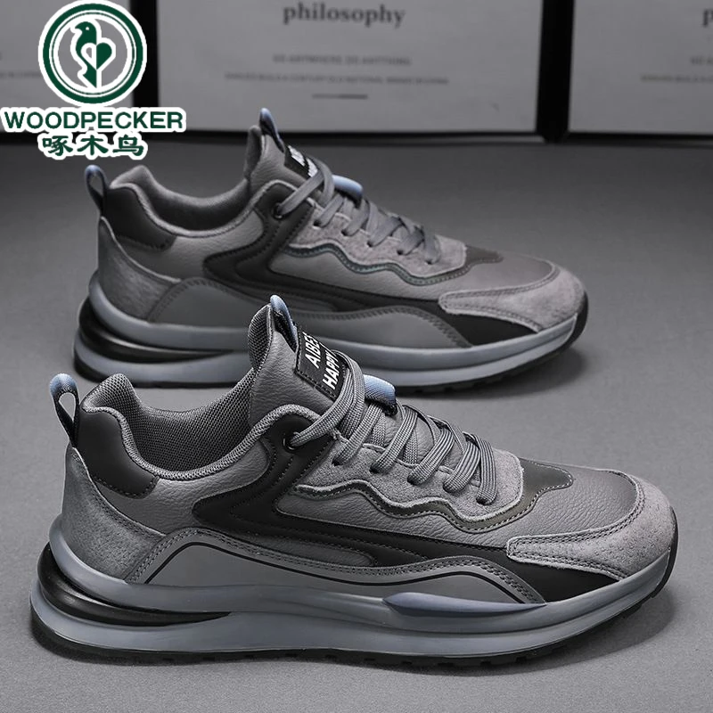 【正品】啄木鸟运动男鞋春秋2025新款皮面防水防耐磨休闲百搭潮鞋