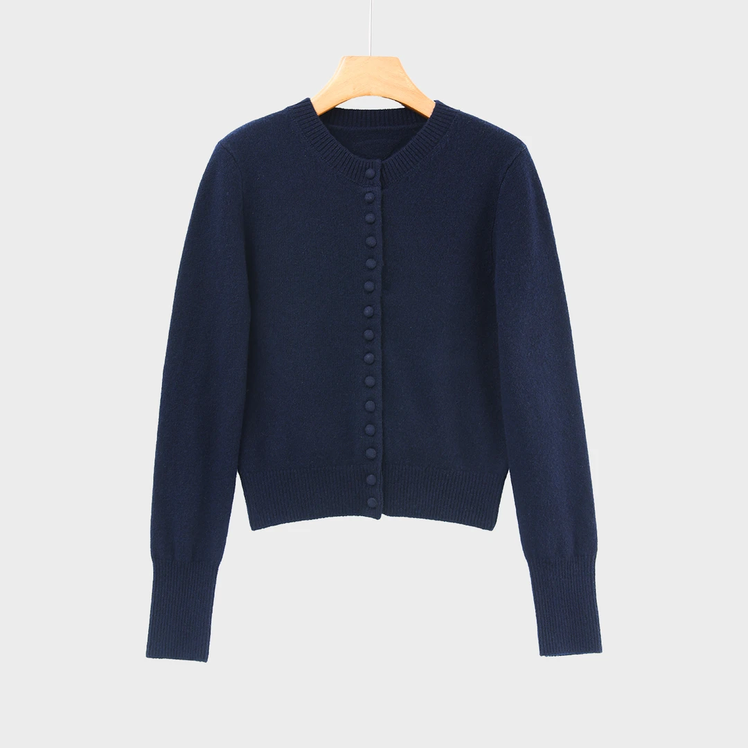 【藏青色时髦打工人】手工包扣柔软羊毛多穿开衫LS30419109