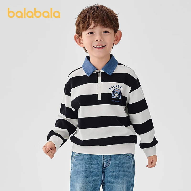 【设计师SICO联名】巴拉巴拉男童卫衣学院百搭春条纹上衣Polo领洋气