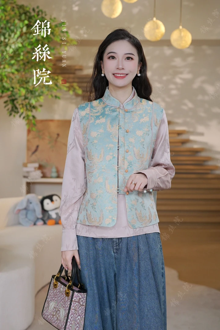 锦丝院【彩鸾】桑蚕丝提花立领新款时尚百搭新中式马甲MJQ67183323
