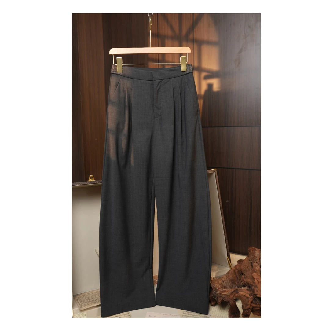 喵喵家【复古重工】时尚百搭垂感宽松钉珠女西裤