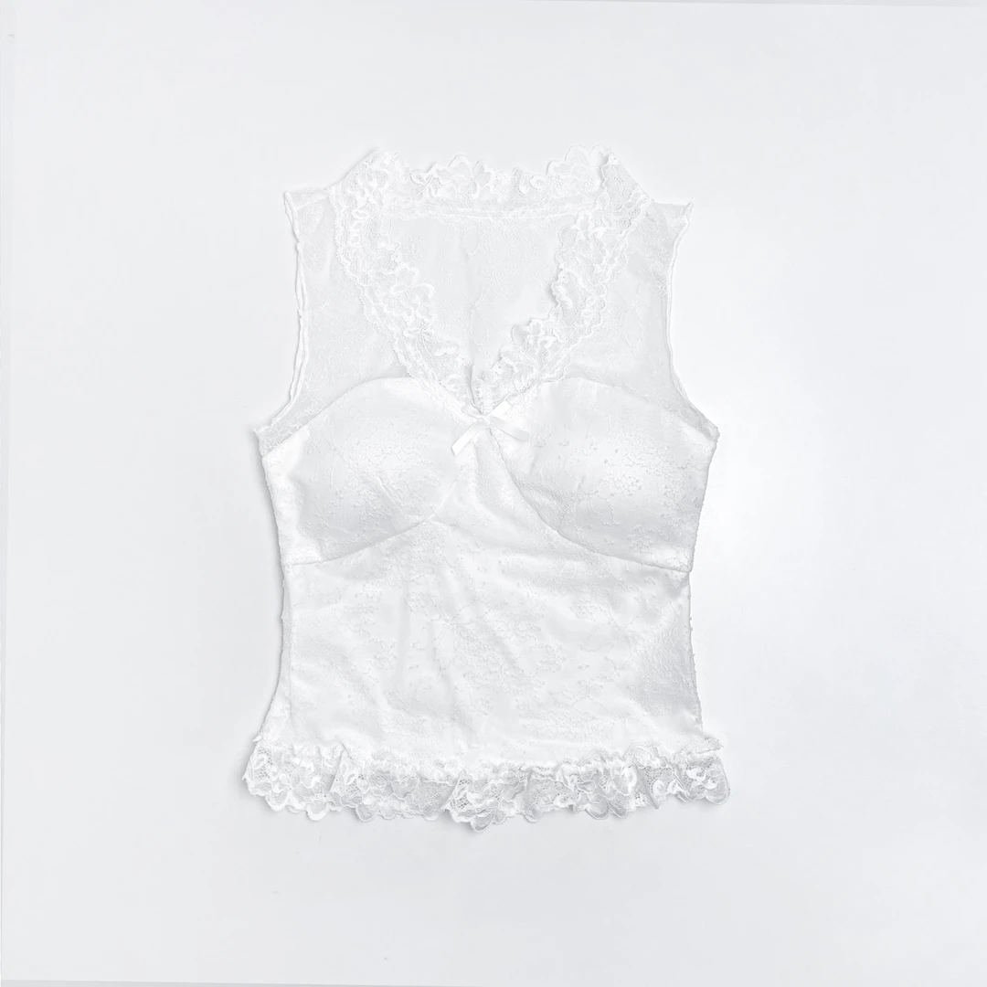 Q 法式甜美带胸垫V领蕾丝背心上衣 BX8309