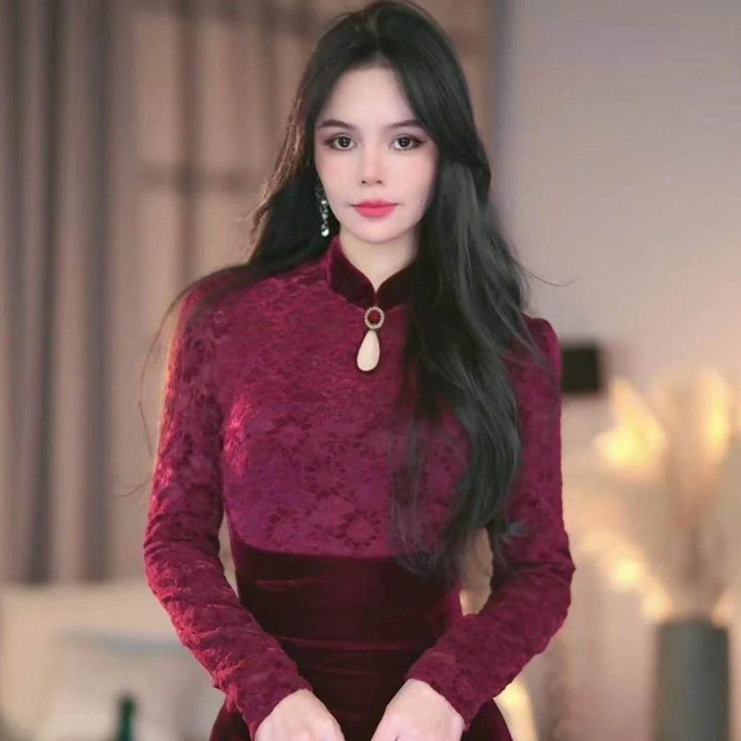 【朵朵】殷花海秋 季新款法式气质收腰显瘦鱼尾连衣裙-YL11106