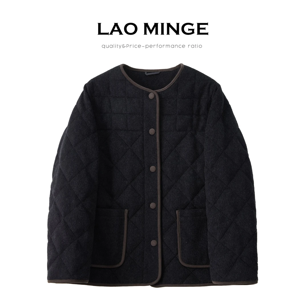 老敏哥 菱格羊毛鹅绒服女冬季新款圆领轻奢95鹅绒外套W52507260