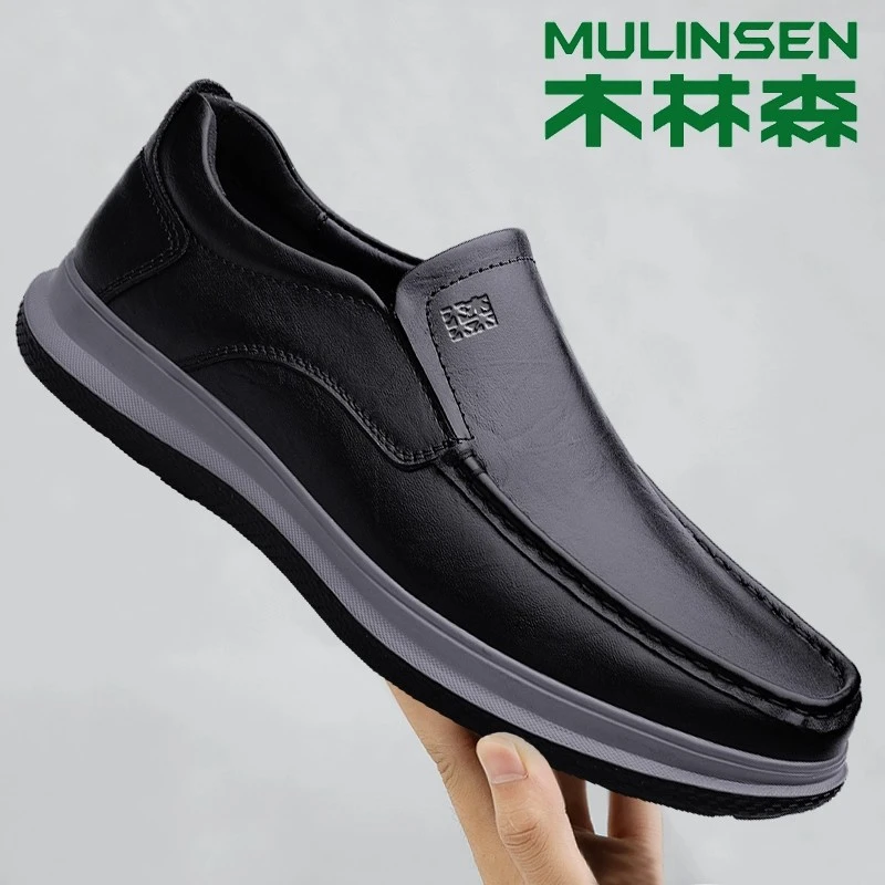 木林森男鞋2025新款软底皮鞋男款真皮透气运动休闲鞋子懒人爸爸鞋