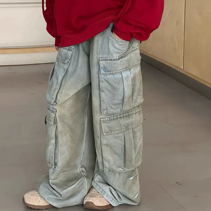 2604潮流洋气时尚炸街春款男女童牛仔脏脏裤