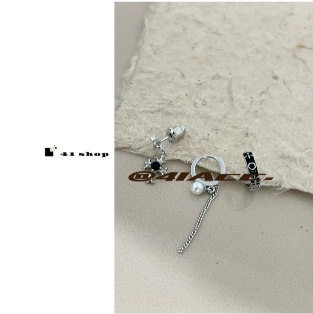 铜合金珐琅耳饰 B-1克克流速十字黑色滴釉（三只）耳钉耳饰