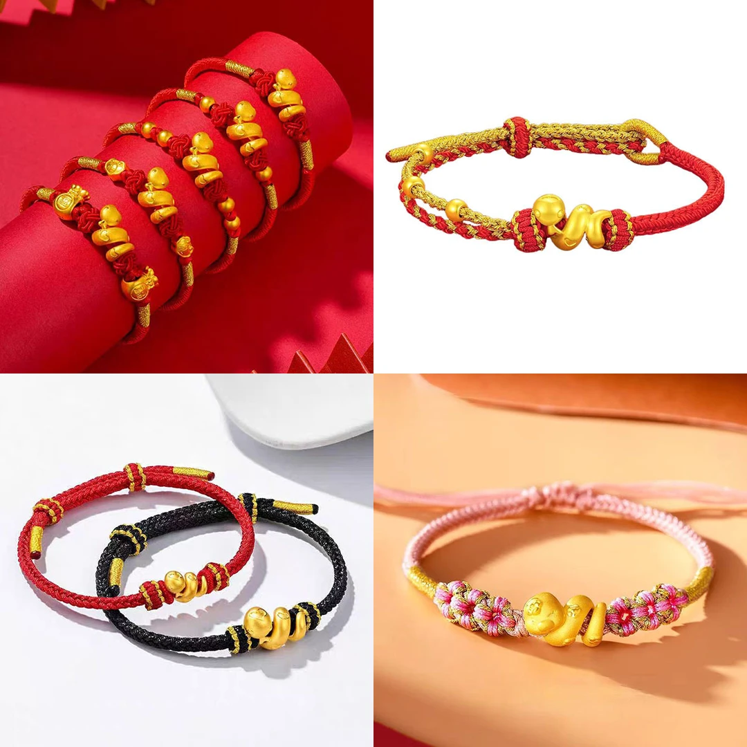 越南铜合金巳蛇花花手链女款本命年生肖卷卷爱心蛇编织手串盘蛇手