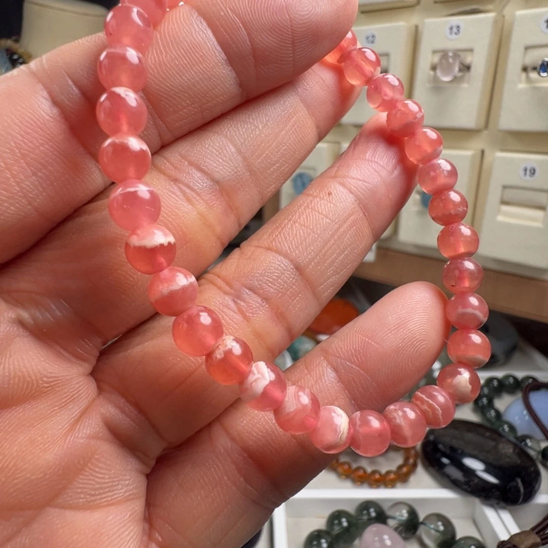 菱锰矿（红纹石）未镶嵌手绳天然红纹石