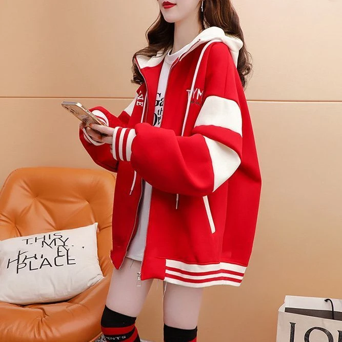 女童新款韩版拼接连帽外套女2025春秋宽松百搭拉链卫衣开衫棒球服