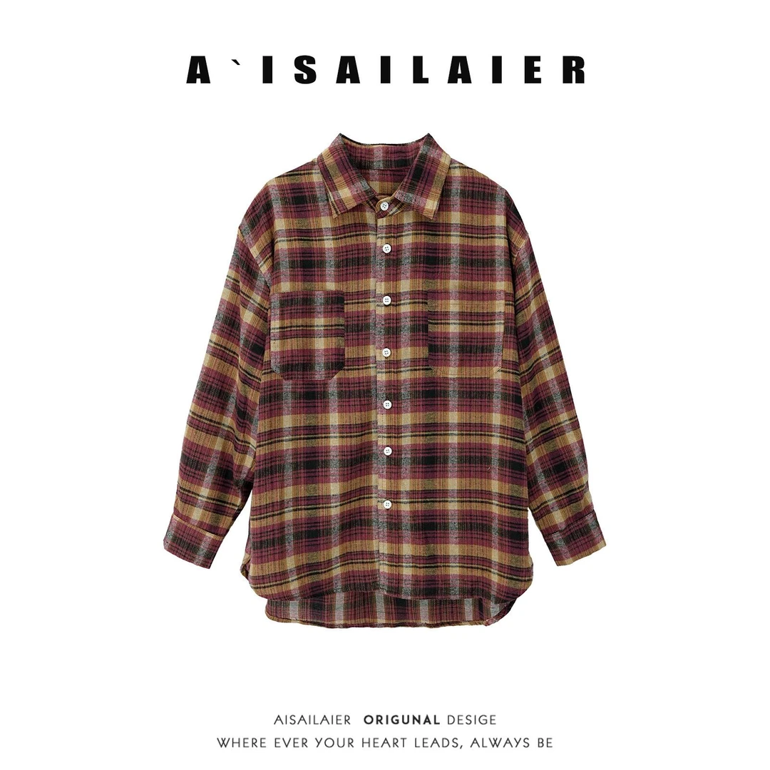 美式复古格子衬衫女2026年女秋季新款衬衣休长袖休闲廓形开衫外套