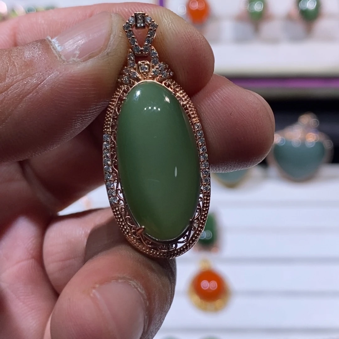 和田玉（碧玉）银S925镶嵌吊坠(不含链)星*