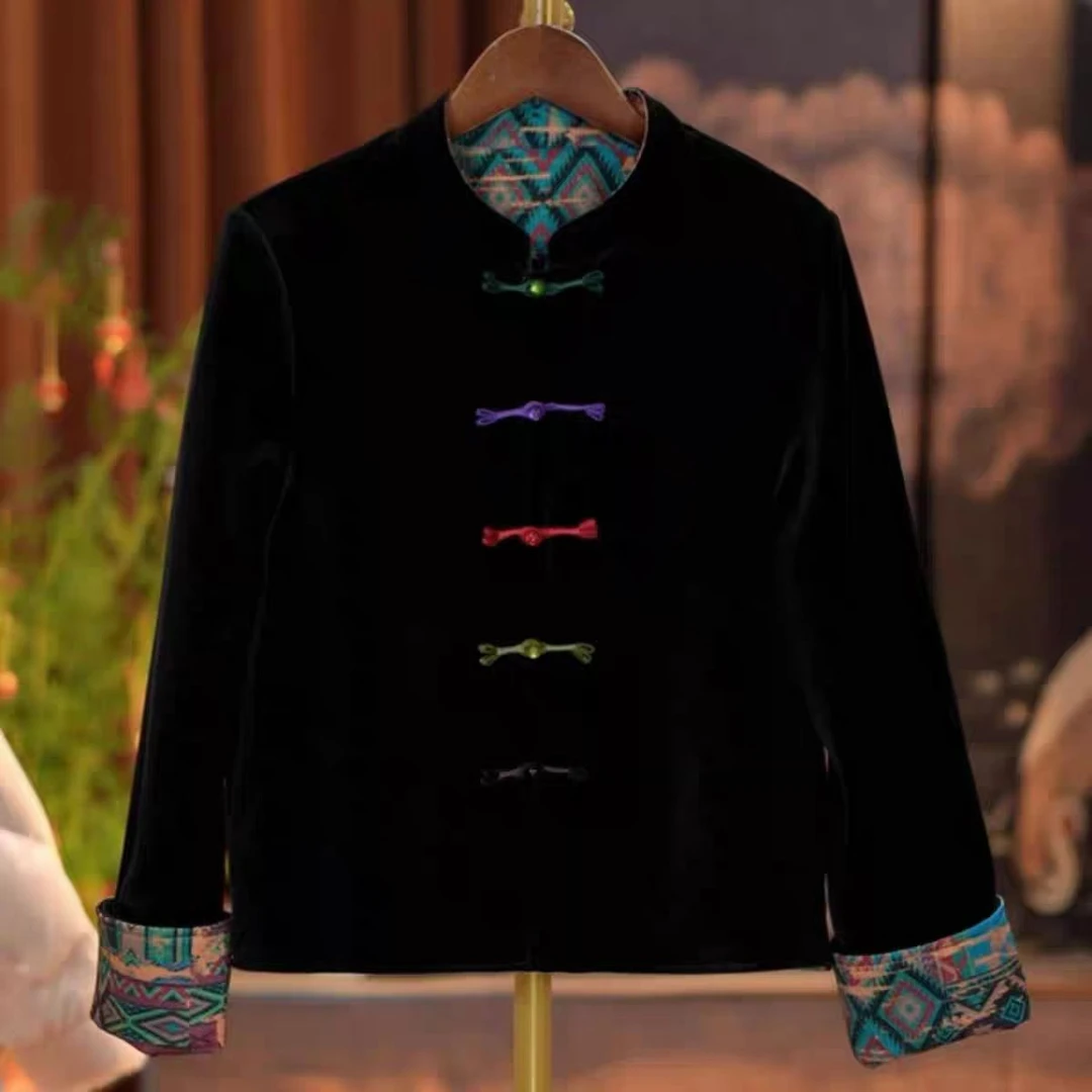 新中式国风设计感黑色双面穿盘扣显瘦上衣2025春秋新款气质服饰