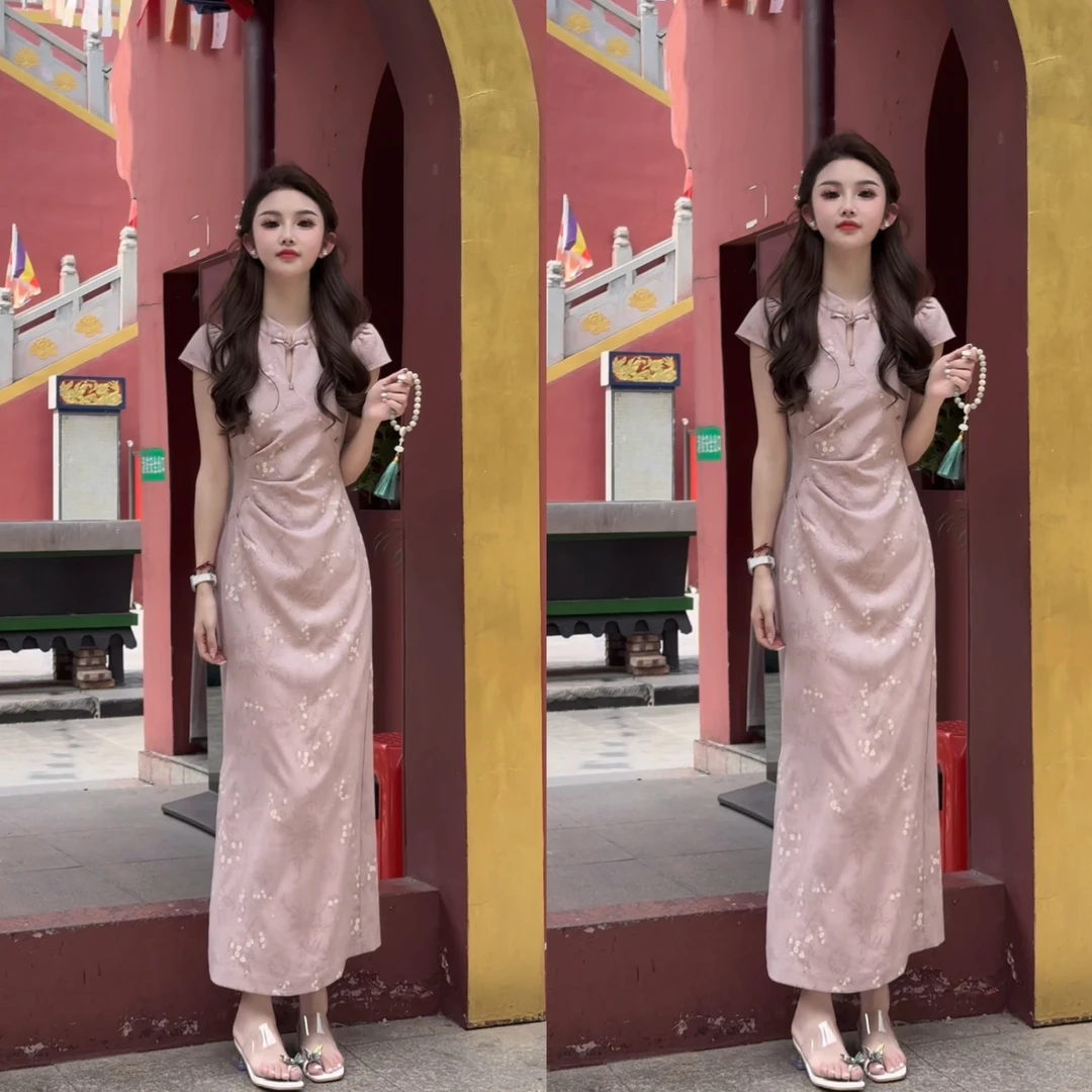 (如月）复古清冷感独特温柔修身收腰改良提花旗袍连衣裙