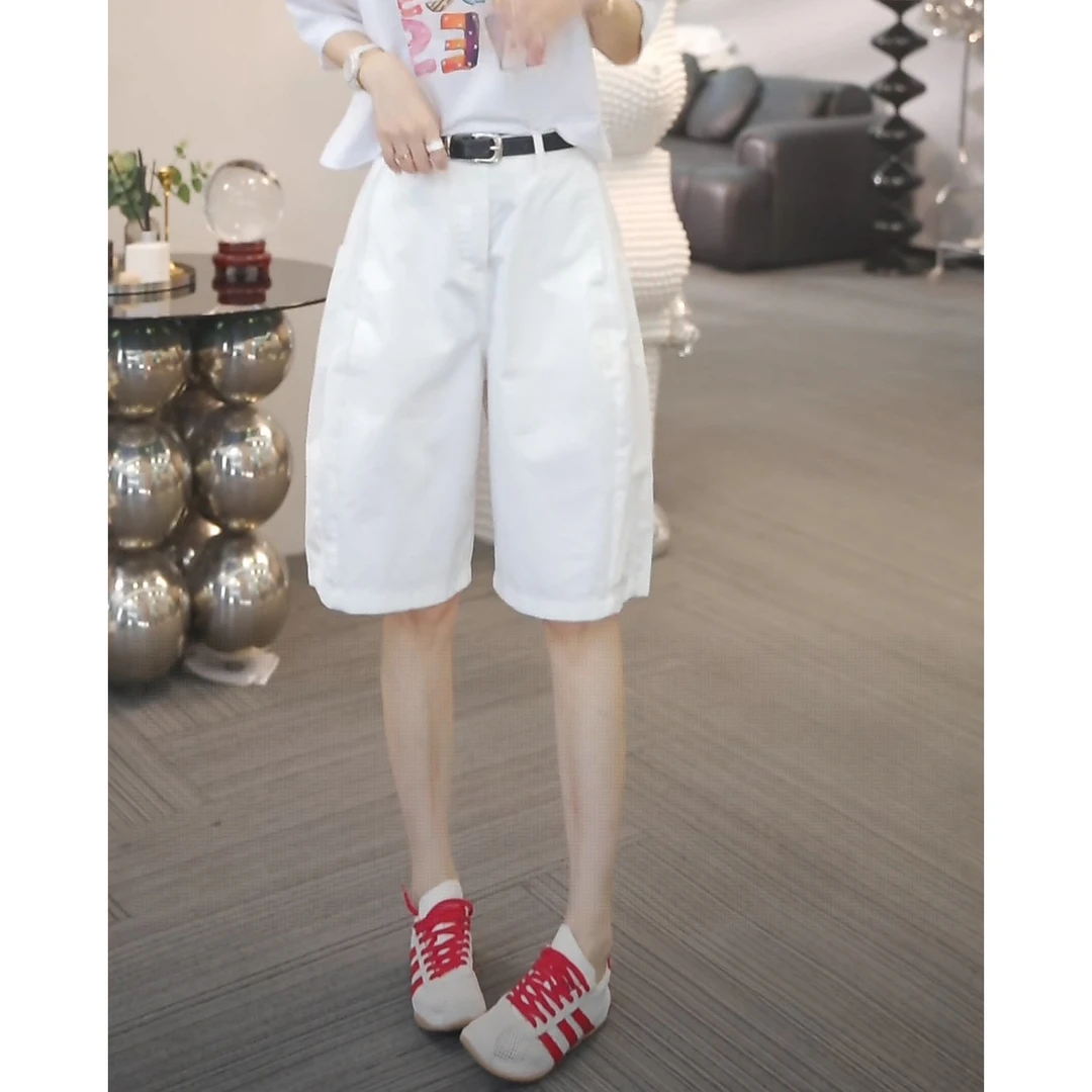洋气五分裤宽松女士2025夏季网红花苞裤子遮肉显瘦直筒工装裤