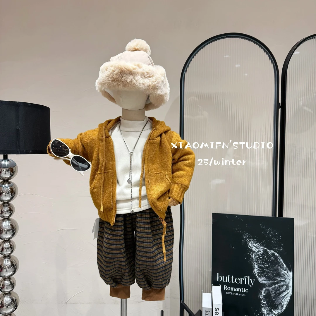 现货【实体品牌】2025加绒连帽毛衣秋冬新款韩版男儿童洋气痞帅426