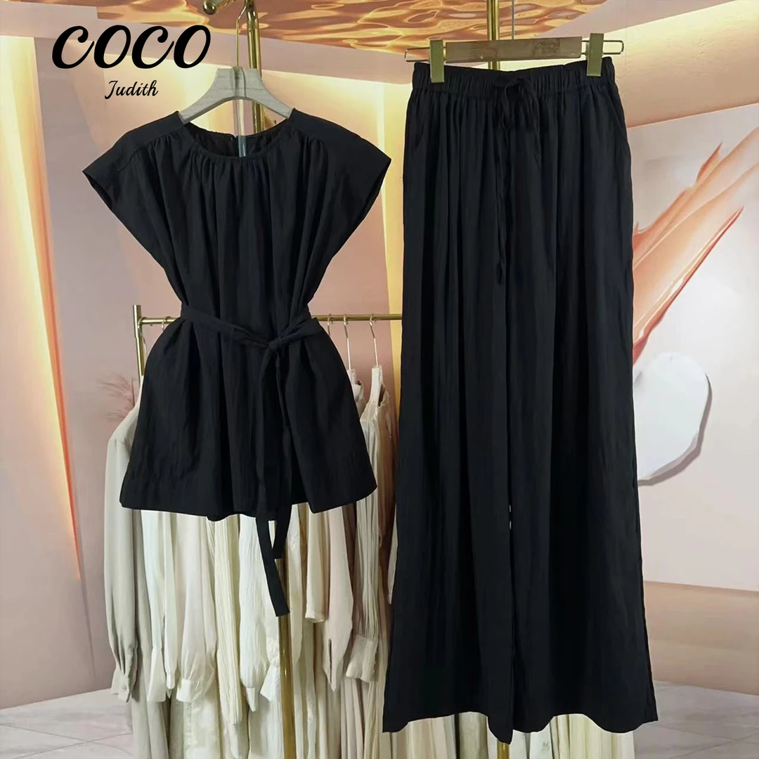 现货【RG375】新款短袖小衫女裤设计师法式时尚收腰显瘦优雅套装女